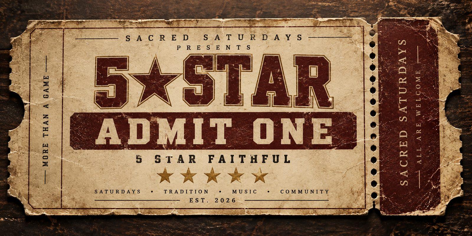 Sacred Saturdays — Admit One — 5 Star Faithful
